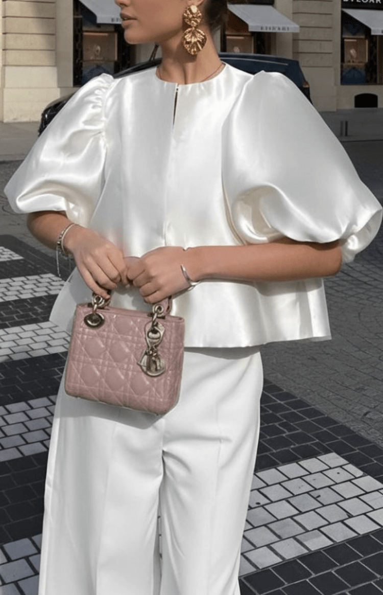 SATINHAZE – Chic Cropped Satin Blouse Puff Sleeve Elegant Boxy Cut | Turnna