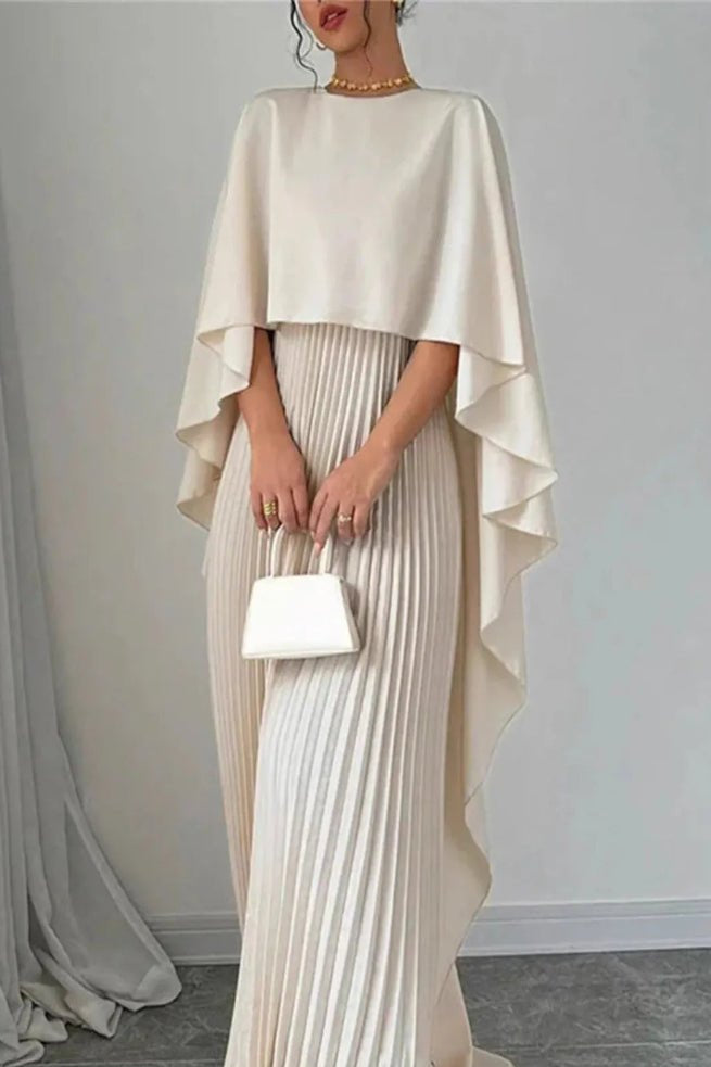AURELIS – Sophisticated Women’s Pleated Cape Maxi Dress | Turnna