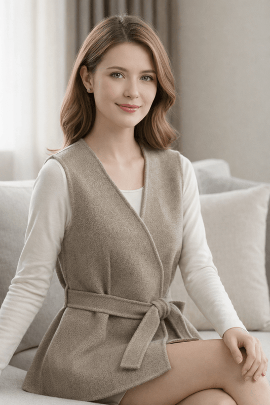 ARAYA – Women’s Cashmere Wrap Vest with Pearl Button | Turnna