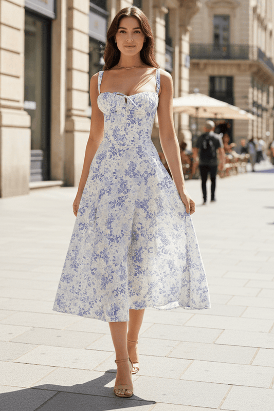 CORSELLE – Women’s Elegant Corset Midi Dress with Lace Accents for Weddings & Cocktails | Turnna