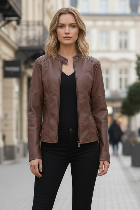 AURAEDGE – Stylish Women’s Leather Jacket Structured Fit Full Zip | Turnna